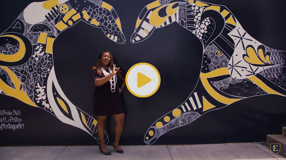 A screenshot and play button for a video featuring ETSU student Renee Williams. 
