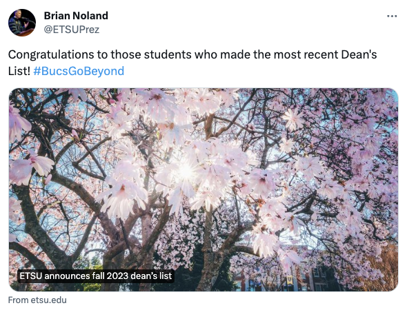 A screenshot of an X post from President Brian Noland that reads 