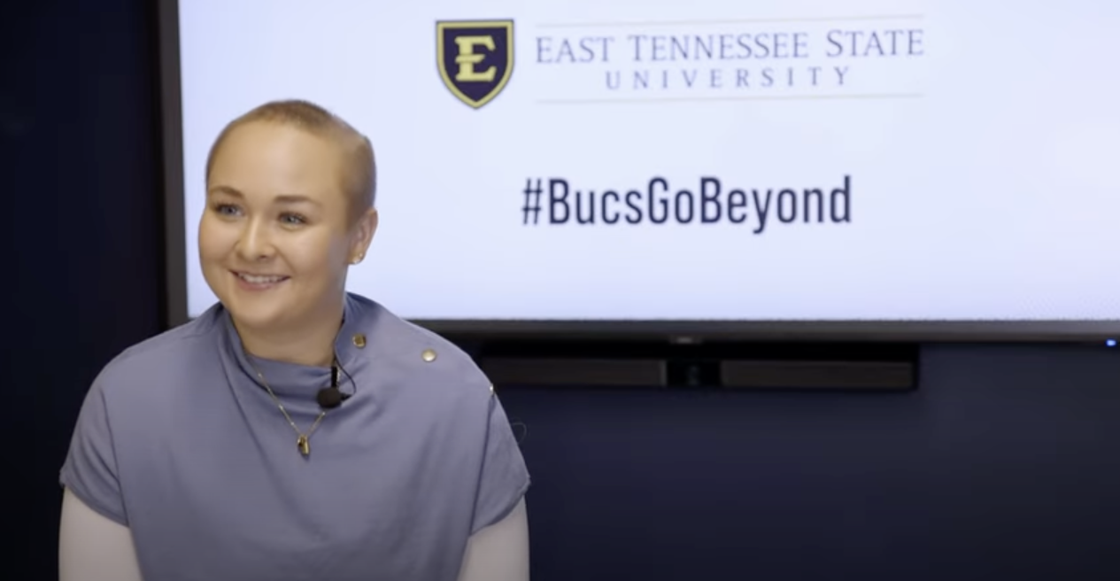 A screenshot of a video featuring ETSU student Ramsey Sentell