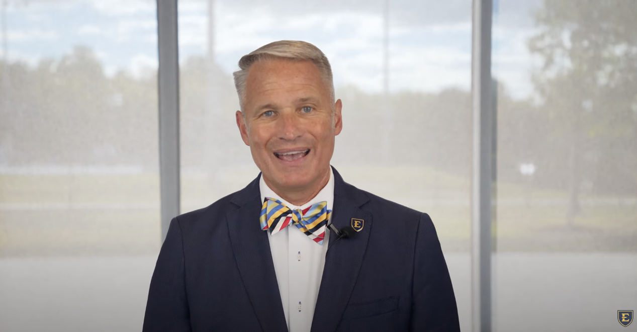 A screenshot of a video message from President Brian Noland