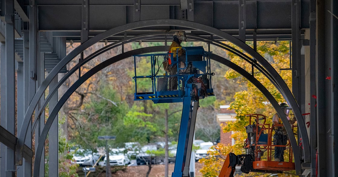 Construction on the arch of the academic building