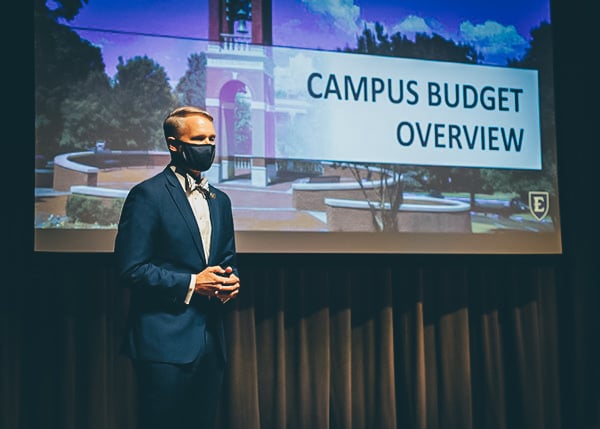 ETSU President Brian Noland speaking during 2021 Faculty Convocation