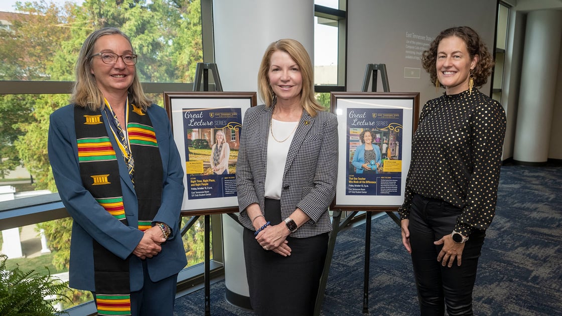 Provost Kimberly McCorkle stands with Dr. Mary Mullins and Dr. Alissa Lange